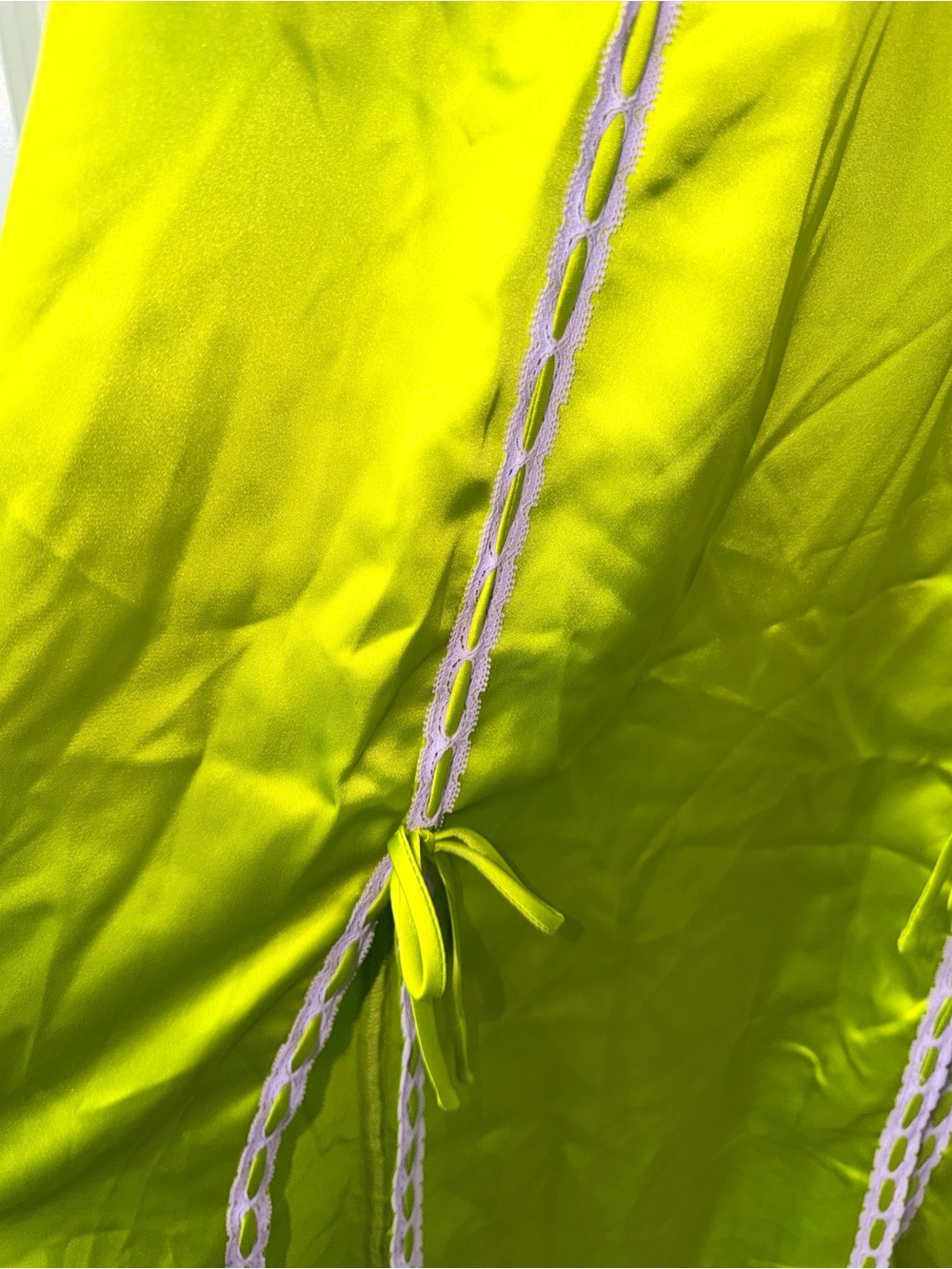 Betsey Johnson Lime Green Satin Maxi Dress with Lavender Trim - Picture 3 of 4